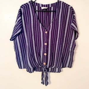 striped tie front blouse